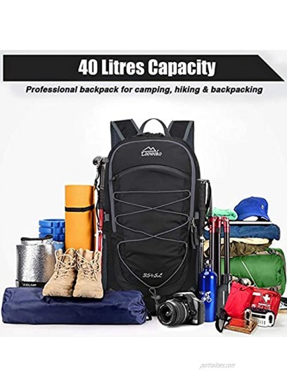 Loowoko Unisex 40L Backpack Lightweight Packable Daypack for Hiking Backpacking Camping Traveling