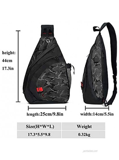 Men‘s Sling Backpack Bag Tactical Crossbody Shoulder Bag USB Travel Hiking Chest Bag Waterproof Daypack Front Pack