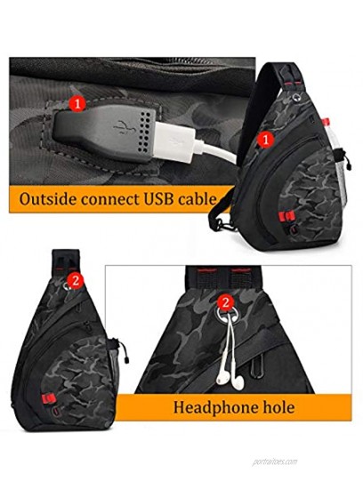 Men‘s Sling Backpack Bag Tactical Crossbody Shoulder Bag USB Travel Hiking Chest Bag Waterproof Daypack Front Pack