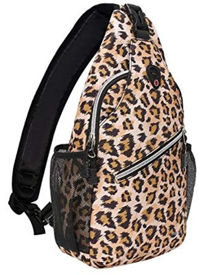 MOSISO Sling Backpack,Travel Hiking Daypack Leopard Print Rope Crossbody Bag