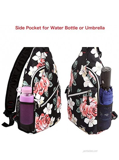 MOSISO Sling Backpack,Travel Hiking Daypack Rose Rope Crossbody Shoulder Bag