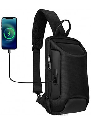 Sling Bag for Men Anti-Theft Small Sling Backpack with USB Charging Port Waterproof Casual Dayback for Outdoor Travel Lightweight Crossbody Bag Fit for 9.7 inch ipad Black