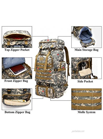 Vaupan Hiking Backpack 80L Camping Backpack with Rain Cover Molle Rucksack