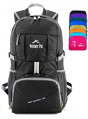 Venture Pal Ultralight Lightweight Packable Foldable Travel Camping Hiking Outdoor Sports Backpack Daypack-Black