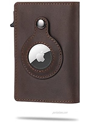 Anovus Smart Air Tag Wallet | Premium Genuine Leather Credit Card Holder with RFID Technology | Pocket-Sized and Slim Design Multipurpose Accessory for AirTag | Protective Case Made for Apple AirTags Mocha