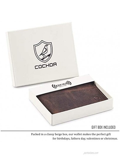 COCHOA Men's Real Leather RFID Blocking Bifold Wallet Stylish Anti Theft With 2 ID Window