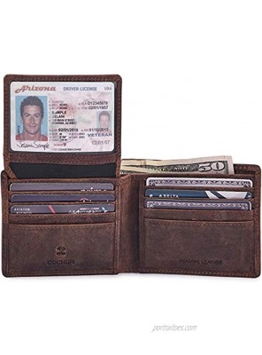 COCHOA Men's Real Leather RFID Blocking Bifold Wallet Stylish Anti Theft With 2 ID Window