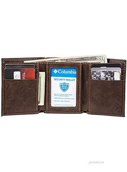 Columbia Men's RFID Genuine Leather Trifold Wallet With ID Window Credit Card Pockets