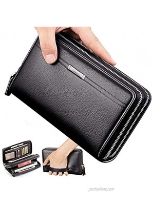 Cyber Sale Monday Deals Mens Long Leather Cellphone Clutch Wallet Purse for Men Large Travel Business Hand Bag Cell Phone Holster Card Holder Case Gift for Father Son Husband Boyfriend