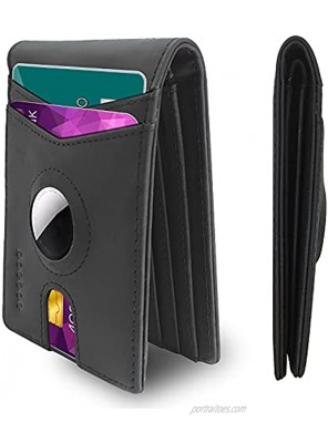 doeboe AirTag Wallet Case Genuine Leather Cash Credit Card Bifold Wallet for Air Tag GPS Tracker Minimalist RFID Blocking Slim Front Pocket Wallet Airtags Holder Accessories for Men Women