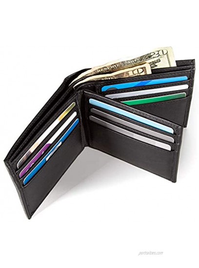 Extra Capacity Bifold Wallet for Men RFID Blocking Genuine Leather Wallet