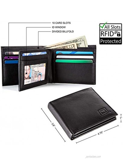 Extra Capacity Bifold Wallet for Men RFID Blocking Genuine Leather Wallet