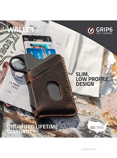 GRIP6 Minimalist Wallets For Men | Slim Wallets For Men | RFID For Front Pocket Loop Gunmetal Grey w Black Leather