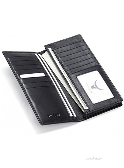 HISCOW Bifold Long Wallet with 15 Credit Card Slots Italian Calfskin
