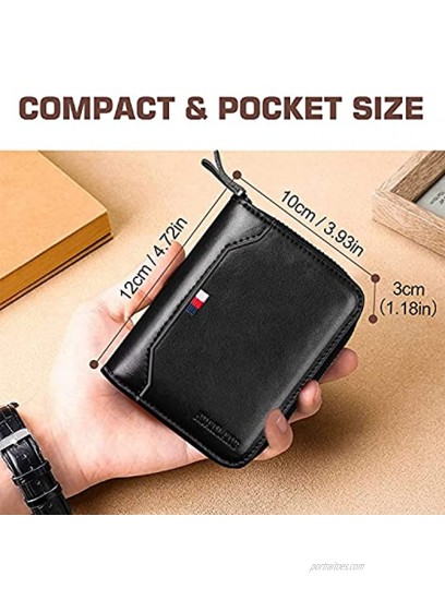 HUANLANG Mens Wallet RFID Blocking Multi Card Holder Wallets for Men Bifold Wallet with Zipper Small Men's Leather Wallet