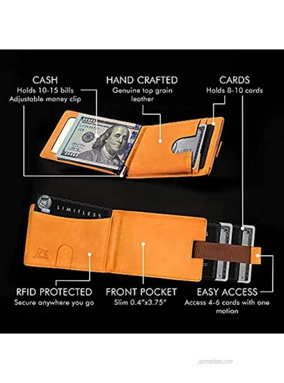 Kings Loot Full Grain Leather Front Pocket Wallet for Men – Slim RFID Blocking Bifold Handmade Minimalist – Holds 10 CardsBuckskin