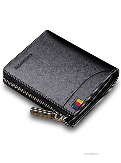 LAORENTOU Genuine Leather Wallets for Men RFID Blocking Multi Card Holder Slim Mens Wallet with Zipper Coin Purse Bifold Wallet for Man Boys Teens