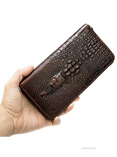 NIUCUNZH Genuine Leather Cool Long Wallets for Men Personalized Zip Around Wallet Checkbook Cash Credit Card Holder Wallet Coffee