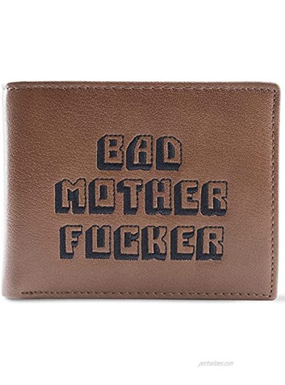 Officially Licensed Men's Bad Mother Wallet Bi-fold Embroidered Brown Genuine Leather