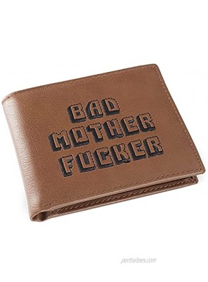 Officially Licensed Men's Bad Mother Wallet Bi-fold Embroidered Brown Genuine Leather