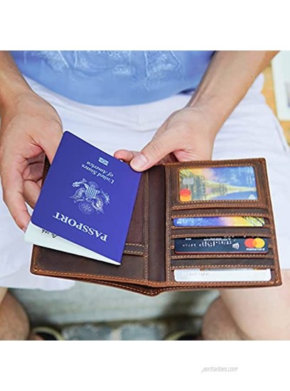 Polare Luxury RFID Blocking Leather Passport Holder Travel Wallet For Men and Women Dark Brown