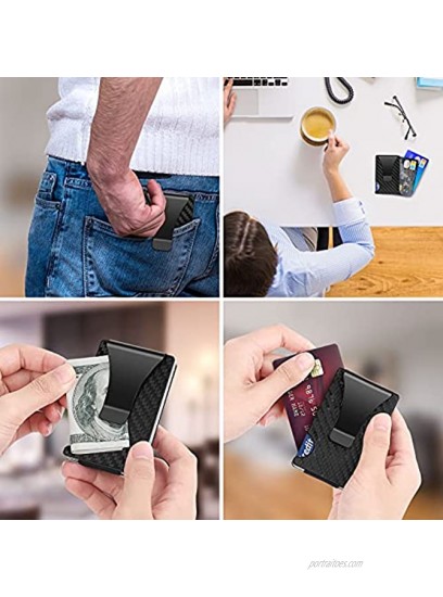 RFID Minimalist Wallet for Men Carbon Fiber Credit Card Holder Money Clip Wallets for Men Thin Aluminum Mini Front Pockets Metal Wallet for Fathers Husband Classmate Boyfriend Gifts