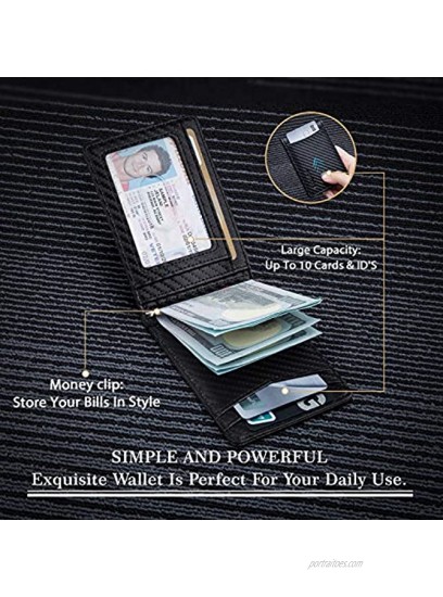 RUNBOX Minimalist Slim Wallet for Men with Money Clip RFID Blocking Front Pocket Leather Mens Wallets