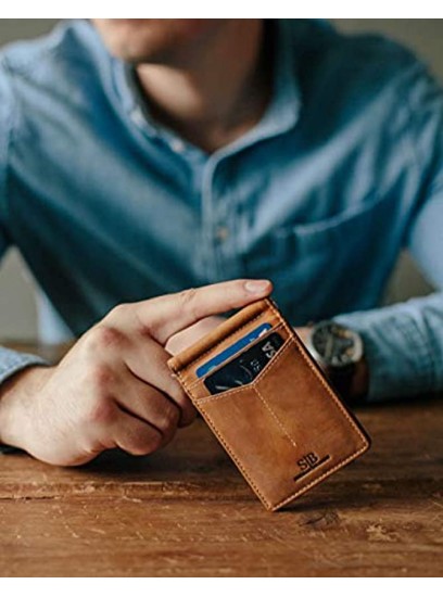 SERMAN BRANDS RFID Blocking Wallet Slim Bifold Genuine Leather Minimalist Front Pocket Wallets for Men with Money Clip