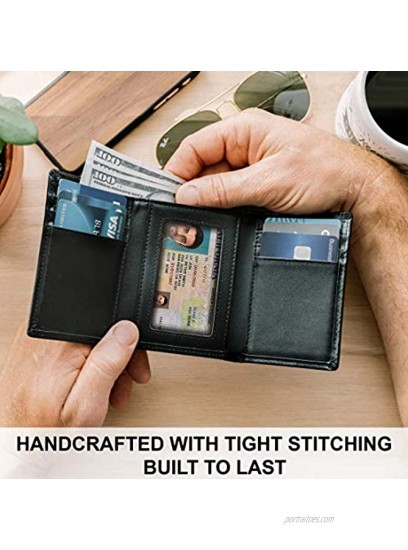 Top Grain Leather Trifold Wallet for Men | Ultra Strong Stitching | Handcrafted Argentinian Leather | RFID Blocking | Extra Capacity Trifold Wallet |Thin and Sophisticated Tri-Fold Design