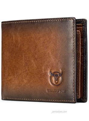 Wallets for Men Slim Bifold Vintage Genuine Leather Front Pocket RFID blocking Wallet with 2 ID Windows Brown