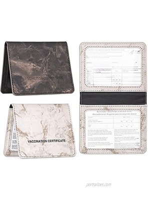2 Pack CDC Vaccination Card Protector,4 x 3" Marbling PU Leather Record Card Holder Business Card Cover Black and Grey