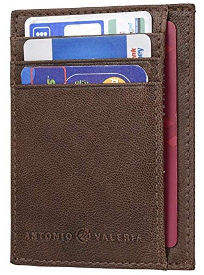 Antonio Valeria Rick Brown RFID Blocking Slim Minimalist Premium Leather Card Case Wallet for Men and Women