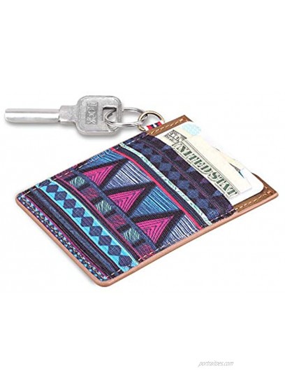 BIGPHILO Slim Minimalist Leather Wallet Keychain Card Holder with Wrist Lanyard