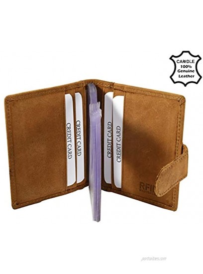CANDLE Genuine Leather Card Holder for Men and Women RFID Blocking 4 Card Holders with 16 PVC Card Slots Gift Box Camel