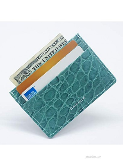 [DAMIALK] Turquoise Croco Embossed Genuine Cow Leather Slim Leather Card Case Minimalist Credit Card Holder for Men and Women