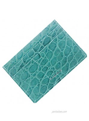 [DAMIALK] Turquoise Croco Embossed Genuine Cow Leather Slim Leather Card Case Minimalist Credit Card Holder for Men and Women
