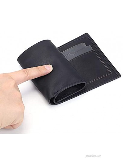 Genuine Italian Full Grain Soft Leather Bifold Men's Wallet RFID Blocking Cash ID Credit Card Holder Minimalist Slim Front Pocket Thin Wallets for Men with Gift Box Black