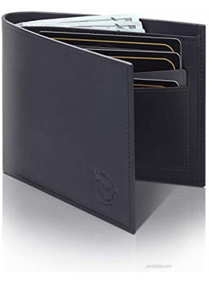 Genuine Italian Full Grain Soft Leather Bifold Men's Wallet RFID Blocking Cash ID Credit Card Holder Minimalist Slim Front Pocket Thin Wallets for Men with Gift Box Black