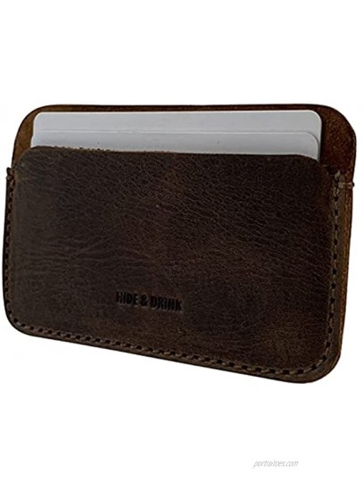 Hide & Drink Formal Card Holder Handmade from Full Grain Leather – Store and Organize Credit & Debit Cards Cash Identification – Minimalist Style Compact Size For Pocket or Bag – Bourbon Brown