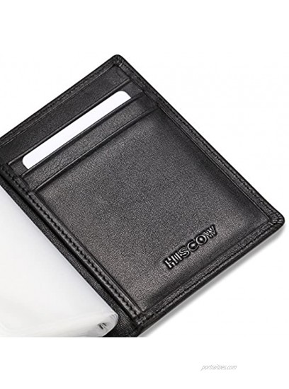 HISCOW Bifold Card Holder with 20 Clear Business Card Sleeves Italian Calfskin