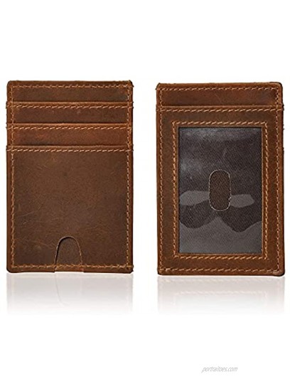 Jajmo Legacy Leather Card Holder Full Grain Case Slim Front Pocket Minimalist Wallet Card Cases with ID Window for Men Women Brown