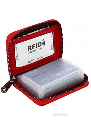 Lacheln RFID Blocking Credit Card Holder Genuine Leather Wallets for Men Women Money Case,20 Slots,Red