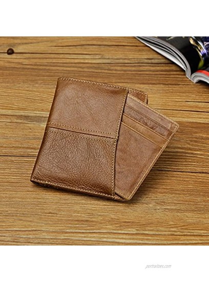 Le'aokuu Mens Genuine Leather Bifold Passcase Hipster Zipper Pocket Wallet Purse 7703 Brown