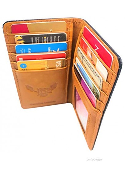 Leather Book RFID CD-1802 Maestro|Classic designer leather Slim card holder Wallet | 10 credit cards slots| Tan Cowhide & Saffiano Black real leather | Secured with RFID blocking Shield| Bi-fold cl