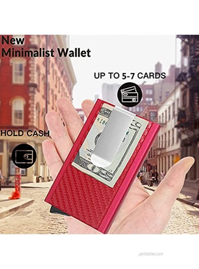 Minimalist Card Holder,Front Pocket Metal Money Clip Switch Sliding Credit Card Protector Business Card Case RFID Blocking Pop up Slim Wallets for Men WomenRed