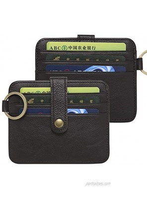 Minimalist Leather RFID Blocking Credit Card Holder Front Pocket Slim Wallet Keychain for Men & Women