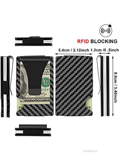 Molain RFID Carbon Fiber Wallet Minimalist Aluminum Blocking Men's Holder Metal Slim Wallet Cash Credit Card Holder with Money Clip Carbon Fiber-Black