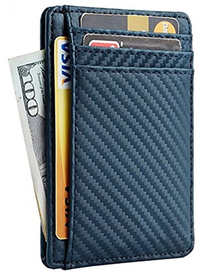 ODQ Multi-card RFID Blocking Genuine Leather Card Holder Slim Wallets Minimalist Front Pocket for Men & Women BlackCarbon Fiber
