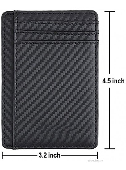 ODQ Multi-card RFID Blocking Genuine Leather Card Holder Slim Wallets Minimalist Front Pocket for Men & Women BlackCarbon Fiber