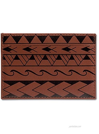 Polynesian Tattoo Leather Credit Card Holder Super Slim Wallet Loa Tattoo Art by Eugene Ta'ase Brown from NAKOA